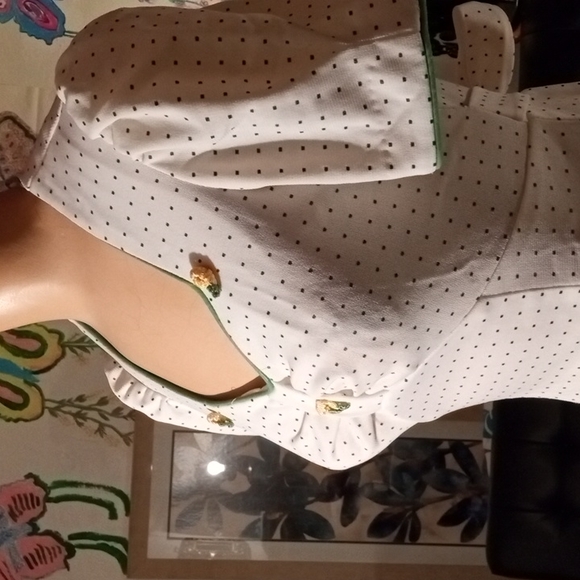 Vintage Maxi dress gown green polka dot with sash tie. Size 6/7. - Picture 3 of 7